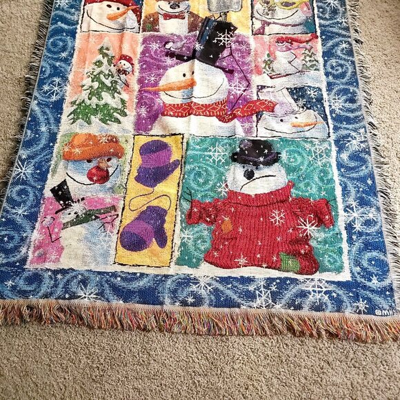 Vintage Mohawk Home Snowman Holiday Throw Blanket Tapestry Made in USA 60X50 in - Picture 2 of 8